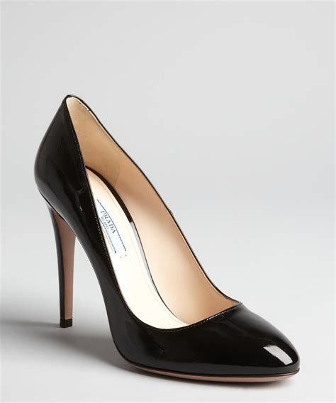 prada round toe heels with jewel closure|black Prada heels.